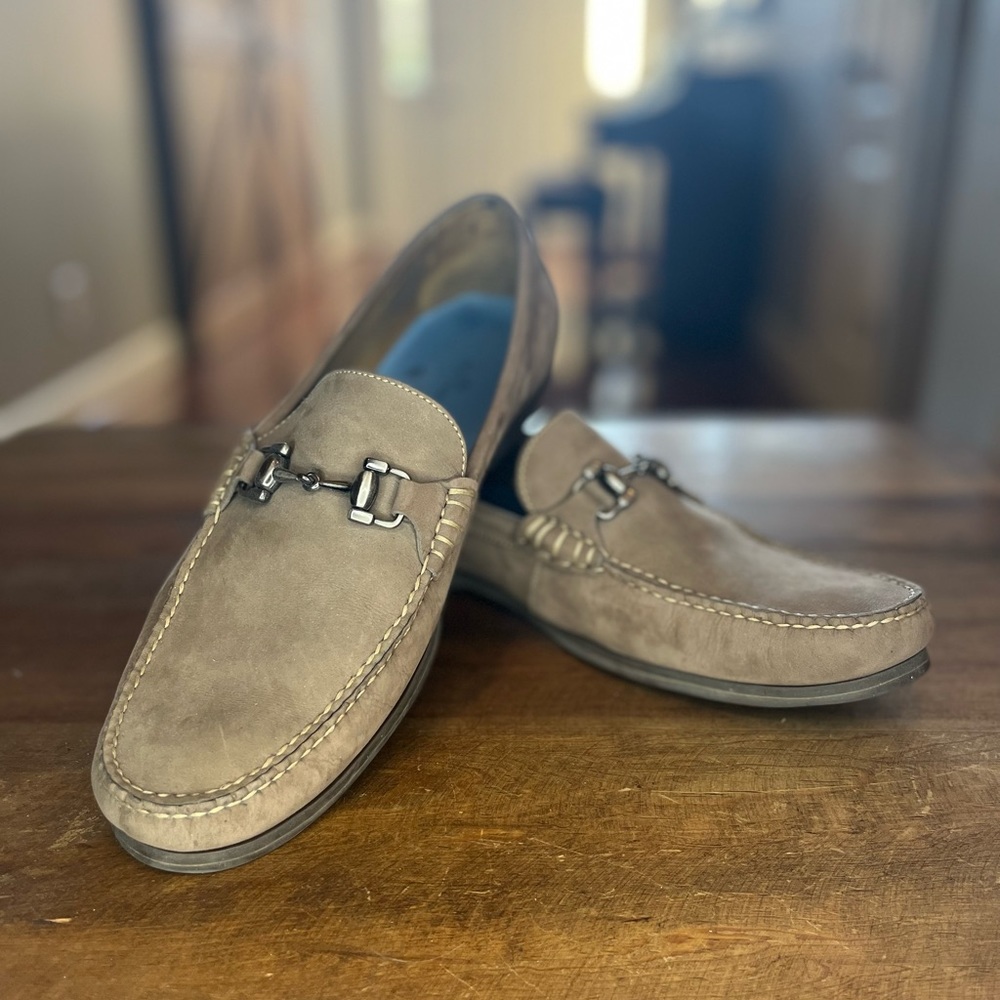 Men's Peter Millar Bit Driver Suede Taupe Brown Loafers Casual Size 10.5